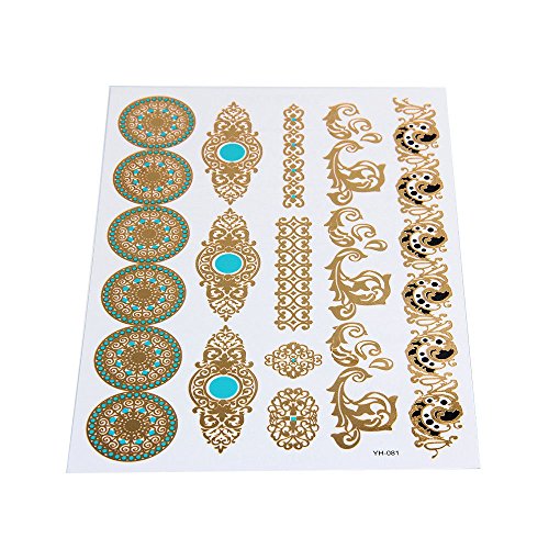 Hommii 10teile Tattoo Metallic Einmal Flash Klebe Temporary Gold Silber Henna Armband Kette Body - 5