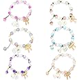 SANNIDHI® 6pcs Crystal Beads Bracelet for Girls, BFF Friendship Bracelet for Girls, Orchid Flower Charm Bead Bracelets for Women, Aesthetic Bowknot Pendant Bracelets Gift for Girls Kids