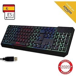 KLIMTM Chroma - Teclado Gaming ESPAÑOL + Teclado USB Ligero, Duradero, Resistente al Agua, ergonómico, silencioso + Teclado Gamer con Cable para PC PS4 Xbox One Mac + Nueva VERSIÓN 2020 + Negro
