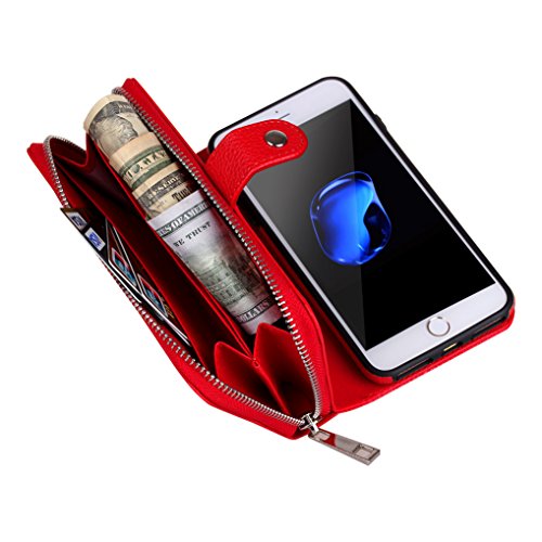 LOOKAY 2 in 1 Kunstleder Schutzhülle für iphone 7 apple 7 Multifunktions-Tasche Wallet Kartenfächer Rückschale iPhone7 Hülle Etui Case Cover in Rot - 4