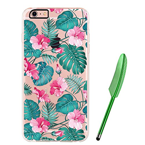 iPhone 7 Hülle 4.7 ", Edaroo Mädchen Pflanzen Früchte Tiere Blumen Blätter Tropische Sommer Muster Schutzhülle Clear Case Cover Bumper Anti-Scratch TPU Silikon Handyhülle für iPhone 7 (4,7 Zoll) - Tropische rosa Blumen und Blätter