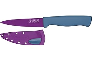 Colourworks Coltello da Cucina Spelucchino con Guaina Affilacoltelli Edgekeeper, Acciaio inossidabile, 9,5 cm, Viola Prugna