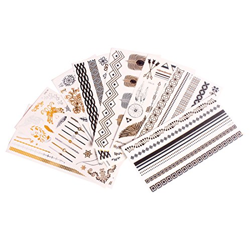 Andux Premium Metallic Temporary Tattoos 8 Sheet Pack,Waterproof Trending Top Fashion/WST-01