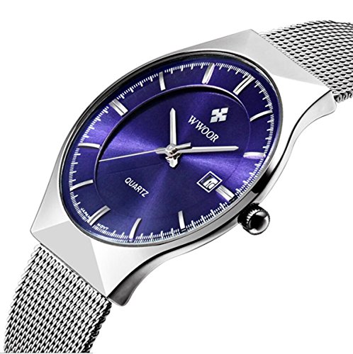 Genieen Armbanduhren Chronograph Uhr Edelstahl Uhrarmband Elegant (Blau)