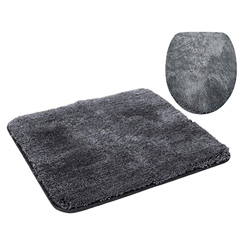 Badezimmer Vorleger-Set aus Mikrofaser - Badvorleger, 2-teilig ohne Ausschnitt, für Wand-/ Hänge-WC, in anthrazit