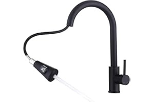 HOMELODY Wasserhahn Küche Schwarz mit LED Temperaturanzeige, Küchenarmatur Ausziehbar, Hochdruck Mischbatterie Spültischarmatur aus Edelstahl mit 2 Strahlarten, Einfache Installation