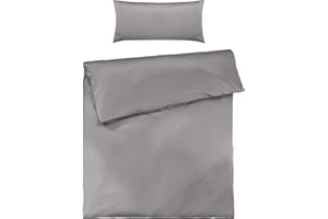 Pure Label Mako Satin Bettwäsche hellgrau 155x220 cm mit Kissenbezug 40x80 cm aus 100% Baumwolle - Traumhaft weiches Mako Satin Bettwäsche Set in Uni