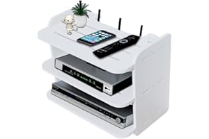 KINVVR White 30cm Wall Mount WiFi Router Storage Box,TV Shelf Multimedia Storage Shelf,Cable and wire storage rack made of Wood-Plastic(CX02,White)