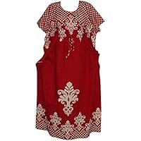 Womens Kimono Kaftan Cotton Printed Red Caftan Bohemian Evening Maxi Dress