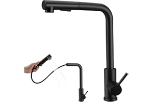 WAKERUG Black Kitchen Taps with Pull Out Spray, Single Lever 360° Swivel Spout Kitchen Sink Taps, Stainless Steel Spray Sink Tap Mixer, 2 Outlet Modes, Suitable for Kitchen Single Sink or Double Sink