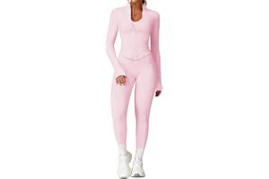 MAYROUND Gym Sets for Women 2 Piece Long Sleeve Zip Up Cropped Jackets With Hidden Scrunch Leggings Workout Set Yoga Outfits Activewear Sets