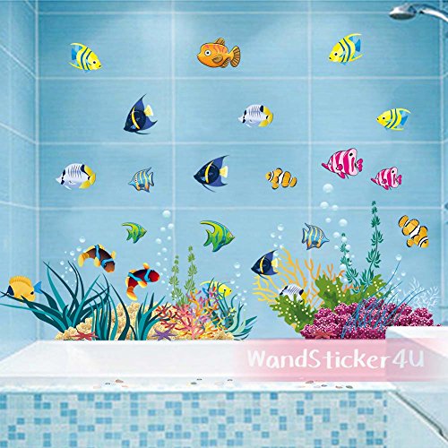 WandSticker4U- Wandtattoo „Unterwasserwelt“ bunt | Effektbild:130x42cm | Meer Fische Aquarium Unterwasser See Ozean | wasserfeste Wandsticker Fliesen Sticker Aufkleber Deko für Kinderzimmer Kinder Badezimmer Bad - 2