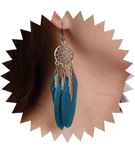 Orecchini Lunghi Con Frange E Piume Colorate, Orecchini Bohemien A Goccia, Pendenti Etnici Con Perline, Gioielli Moda Donna - 4