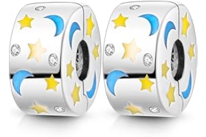 Parmuz Clip Espaciador Charm para Pulsera 925 Pavé de Plata de Ley Circonita Cúbica Clip Lock Espaciador Tapón Charm Bead Star Moon Evil Eye charms Joyería Regalo para Mujer