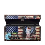 Schmuckbox, Schmuckkiste, Truhe Kiste SJ13178 New York, USA, Holztruhe mit Canvas bezogen im Vintage Look, Schatzkiste,Kiste, Piratenkiste, Kleinmöbel, Mit Metallbeschlägen, Antikoptik, Holz, verschieden Größen, Maritim, Deko, Hochwertig, Kolonialtruhe, Kolonialstil, Holzbox, Truhe mit Ornamenten . (Größe L 50cm x 24cm x 24cm)