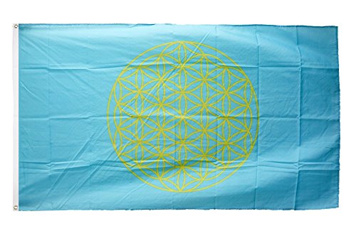 Fahne / Flagge Blume des Lebens blau + gratis Sticker, Flaggenfritze®