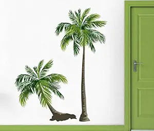 Rawpockets Decal  Pair Coconut Trees Multi-Color Large Size Wall Sticker(Material- PVC Vinyl Matte Finish,Wall Coverage Area -Height -80cm X Width -100cm)( Pack of 1)