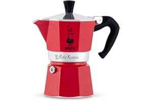 Bialetti - Moka Color : machine à expresso emblématique sur la cuisinière, fait du vrai café italien, pot Moka 6 tasses (270 ml), aluminium, Rouge