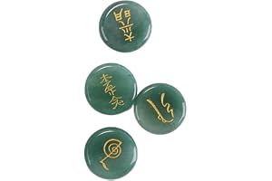 Durlo 4 gröna aventurin-Reiki-stenar med graverade Usui-symboler, polerade chakra-palmstenar för meditation, 25 mm