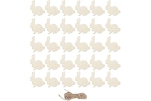 KESYOO Easter Wooden Ornaments Bunny Ornament Chicken Egg Shapes Wooden Tags Wood Slices Cutout Hanging Embellishment for DIY Easter Party Decoration 30 Pcs