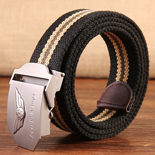 Preisvergleich Produktbild Fang-Studio Herren Gürtel, Gürtel, Herren-Canvas, Automatische Schnalle, Jugend Fußball, Freizeit-Gürtel, Mode, Verdickung, Outdoor-Retro-und Löcher Gürtel, Static Schwarzen Streifen, 160Cm