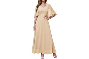 DRESSTELLS Robe de Soirée Femme Élégante en Col V pour Cocktail Cérémonie Bal de Promo, Robe Demoiselle d'honneur Femme pour Mariage Invité avec Manches Courtes