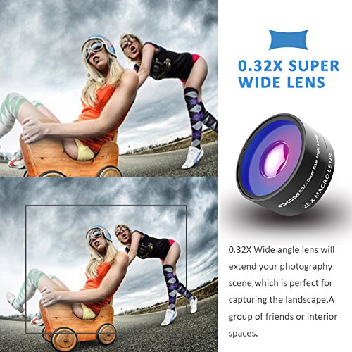 Fisheye-Lens-DOY-4-in-1-Clip-On-Lens-Kits-205-Degree-Fisheye-Lens-032X-Wide-Angle-Lens-225X-Macro-Lens-for-iPhone-766s-Plus5SE-LG-HTC-Huawei-Samsung-and-Most-Smartphones-Black
