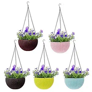 STARVIN Plastic Hanging Flower Pot Basket With Hook Chain, Multicolour, Medium, 5 Pieces