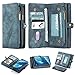 Produktbild Simicoo Huawei P30 Leder Wallet Schutzhülle 11 Kartenfächer Reißverschluss Abnehmbare Brieftasche Magnetverschluss Robuste Filp Tasche Handyhülle für P30 (Blue)