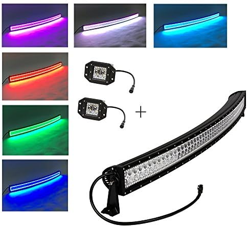 Colorbarz® 300Watts 52inch Curved Led light bar Halo+ 2 pcs Flushmount Led work light with RGB halo ring, Waterproof with Mounting Brackets Wiring Harness for Off Road, 1 Year Warranty