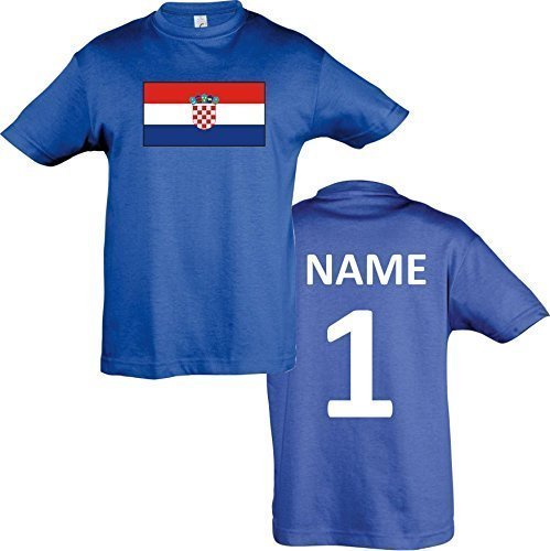 Kids T-Shirt Kroatien Croatia Ländershirt mit Wunschnamen und Nummer diverse Farben, Farbe royal, Größe 140