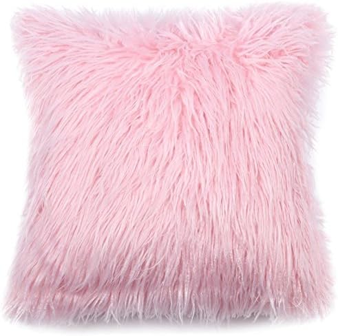 MFTECH - Pink Super Soft Plush Mongolian Faux Fur Throw Pillow Cover Cushion Case 45X45CMS