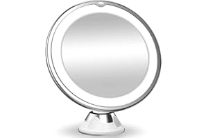 GNCHOME Espejo Redondo con Aumento 10X, Giratorio y Ventosa de Pared - Espejo baño con luz LED para tocador de Maquillaje