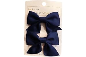 QEQSHQO Accesorios para el Cabello, Moda para Niñas, 2pcs Grosgrain Ribbon Bows Hair Barrettes, lazos pelo niña, Navidad, Bodas, Cumpleaños, Azul Oscuro