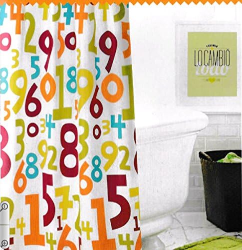 Shower Curtain 140 x 180 cm Mod Numbers with Loop Washable Ready to Hang, water-repellent * Waterproof * * Without Plastic * EXCLUSIVE DESIGN *