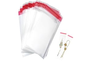 MEXRUMI 100 Pièces Sachets Transparents En Cellophane Plastique Opp Sacs En Opp Plastique Autocollant 70µm Pour Bijoux Bougies Chocolat (6 X 18Cm)