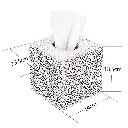 Ciaoed Tissue Box PU Leder Kleenex boxen Taschentücher Halter für Home Office Autor (Silber Schnitzen) - 4