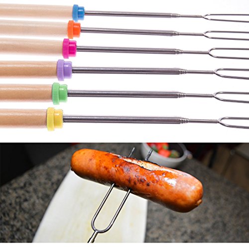 Nlife Marshmallow Roasting Sticks Smores Spieße Hot Dog Gabel Rotierende und Teleskopische Edelstahl für Camping Campfire Kochgeschirr (Set von 6, 32 Zoll, Free Rubber Covered Tipps) - 3