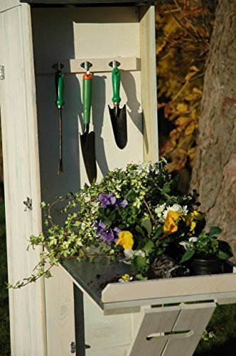 dobar 56215e Schweres Gartengerätehaus mit ausklappbarem Pflanztisch aus massivem Kiefernholz, fertig aufgebaut, 130 x 40 x 185 cm, 35 kg, weiß - 9