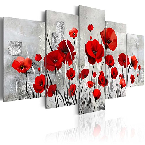 murando - Cuadro Amapolas 200x100 cm - Flores - impresión de 5 Piezas - Material Tejido no Tejido - impresión artística - Imagen gráfica - Decoracion de Pared - Rojo Flores Naturaleza b-A-0001-b-n