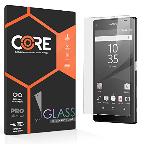 Sony Xperia Z5 Compact Screen Protector - Core Premium Tempered Glass Protect Z5 Mini Compact (4.6") 9H Hardness, Super Thin 0.3mm, High Definition, Easy Bubble-Free Application. [Lifetime Warranty] … (Sony Xperia Z5 Compact)