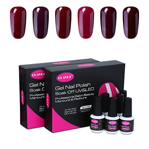 UV nagellack von Clavuz gel shellac set nagellack nail polish set soak off gel Rot (6xStück 8ML)