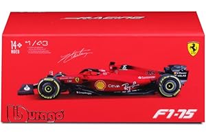 Bburago Formula 1 Ferrari F1-75 (2022) avec Casque Leclec à l'échelle 1:43 Charles Voiture Miniature de Collection, 36831L, Red