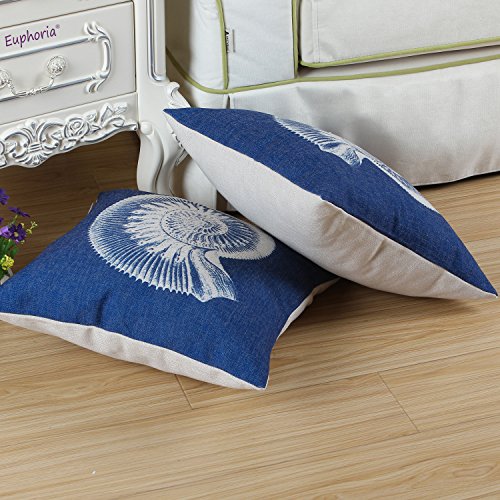 Euphoria Home Dekorative Kissenbezug Akzente Baumwoll Leinen Mix Mediterranean Meer Schale Blau Colour 45 X 45cm - 4