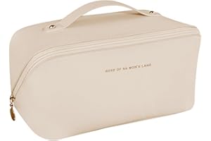 ZSMJAER Groß Kapazität Kosmetiktasche Damen,PU Leder Tragbar Reise Make-up Tasche mit Großer Kapazität Wasserdichter,Kosmetiktasche mit,Beige