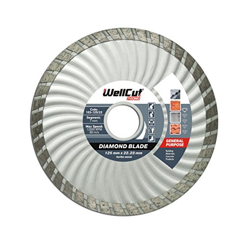 WELLCUT PROMO Diamant Trennscheibe 125 mm Turbo Stahlbeton + alle Betonprodukte, Granit, Ziegel UNIVERSAL Trade Quality