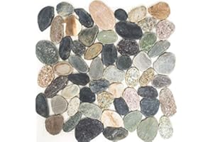 MOSANI MOS30-0104 Galets de rivière découpés - Galets de rivière - Receveur de douche, cuisine, mur de salle de bain - Vert sable - Rouge anthracite