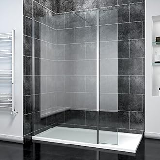 ELEGANT900mm Frameless Wet Room Shower Screen Panel 8mm Easy Clean Glass Walk in Shower Enclosure with 1500x800mm Tray + 300mm Return Panel and Support Bar