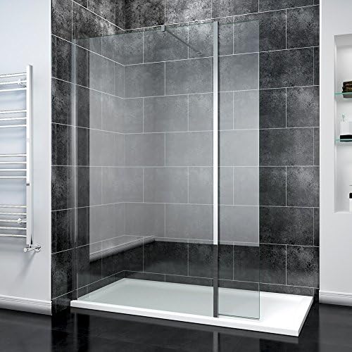 ELEGANT900mm Frameless Wet Room Shower Screen Panel 8mm Easy Clean Glass Walk in Shower Enclosure with 1500x800mm Tray + 300mm Return Panel and Support Bar