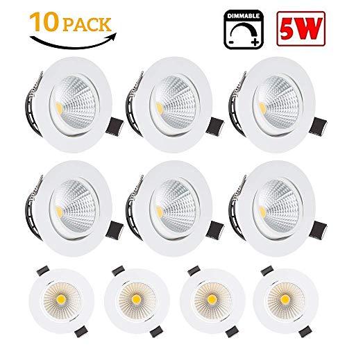 BLOOMWIN 10 x Spot Encastrable LED 5W 220V COB Plafonnier Encastrable Orientable Projecteur Encastrable Étanche IP44 Dimmable Spot pour Plafond de Chambre Cuisine Salon Couloir Blanc Chaud 2600-2800K